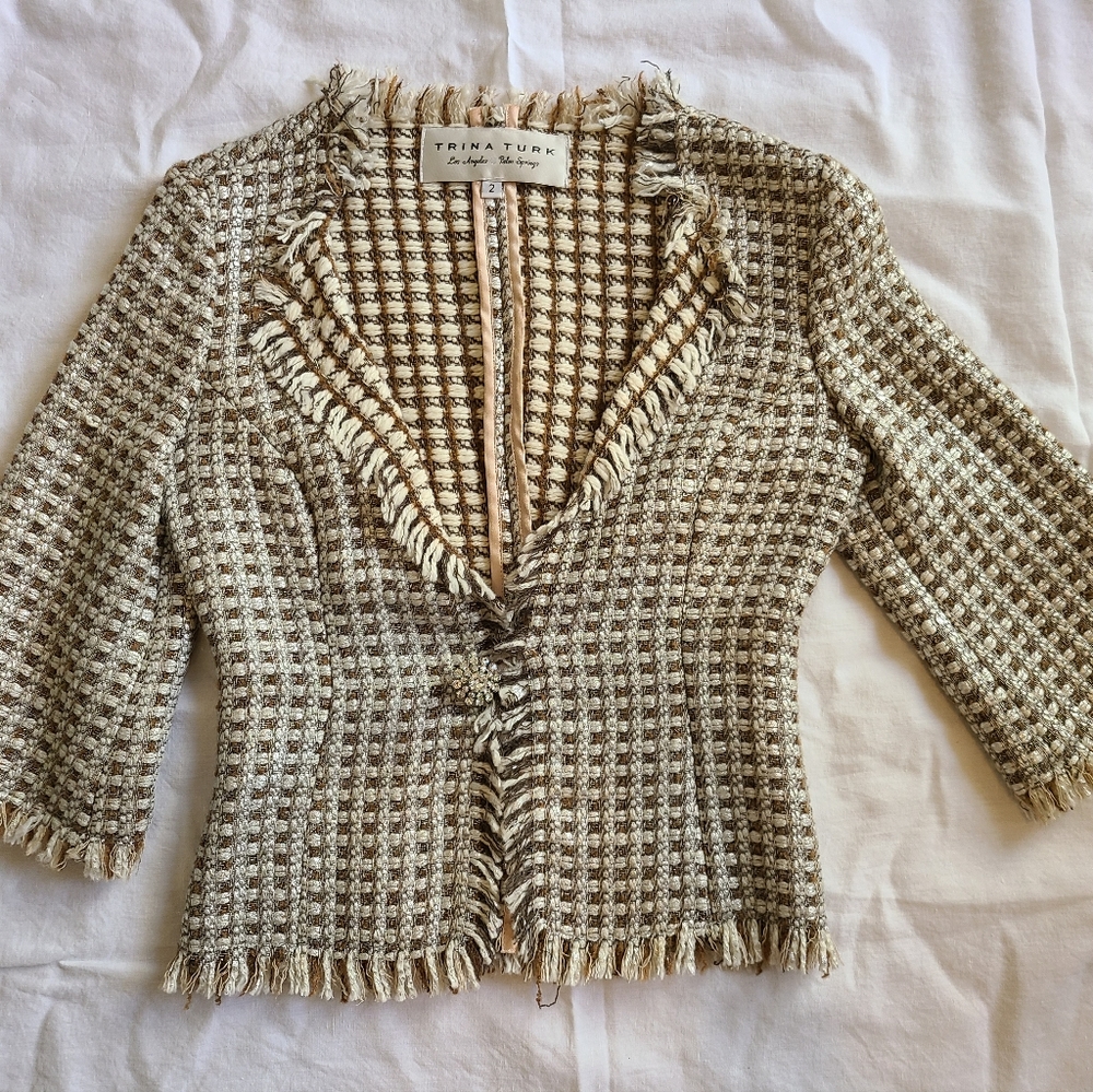 Trina turk wool blend tweed jacket